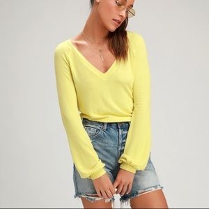 Lulus Chartreuse V-Neck Long Sleeve Sweater Top